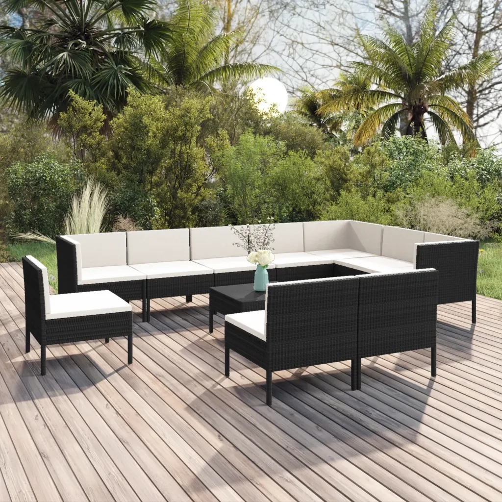 Set Divani da Giardino 11 pz con Cuscini in Polyrattan Nero cod mxl 38366