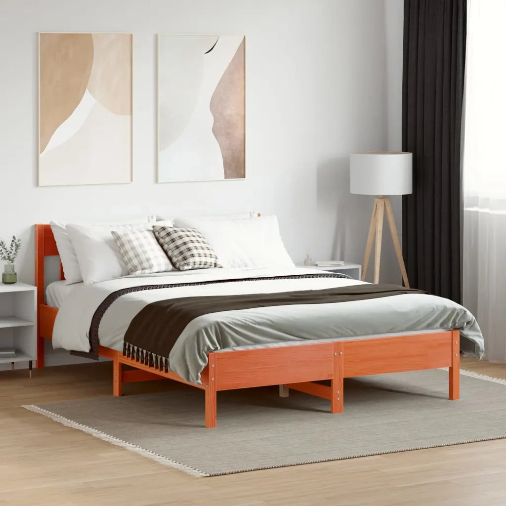 Letto matrimoniale | Letto per adulti | Letto senza Materasso Marrone Cera 150x200 cm in Legno di Pino