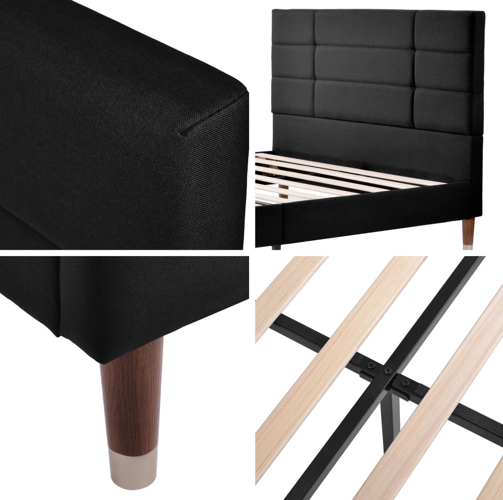 Letto imbottito 140x200 cm con testiera e rete, nero