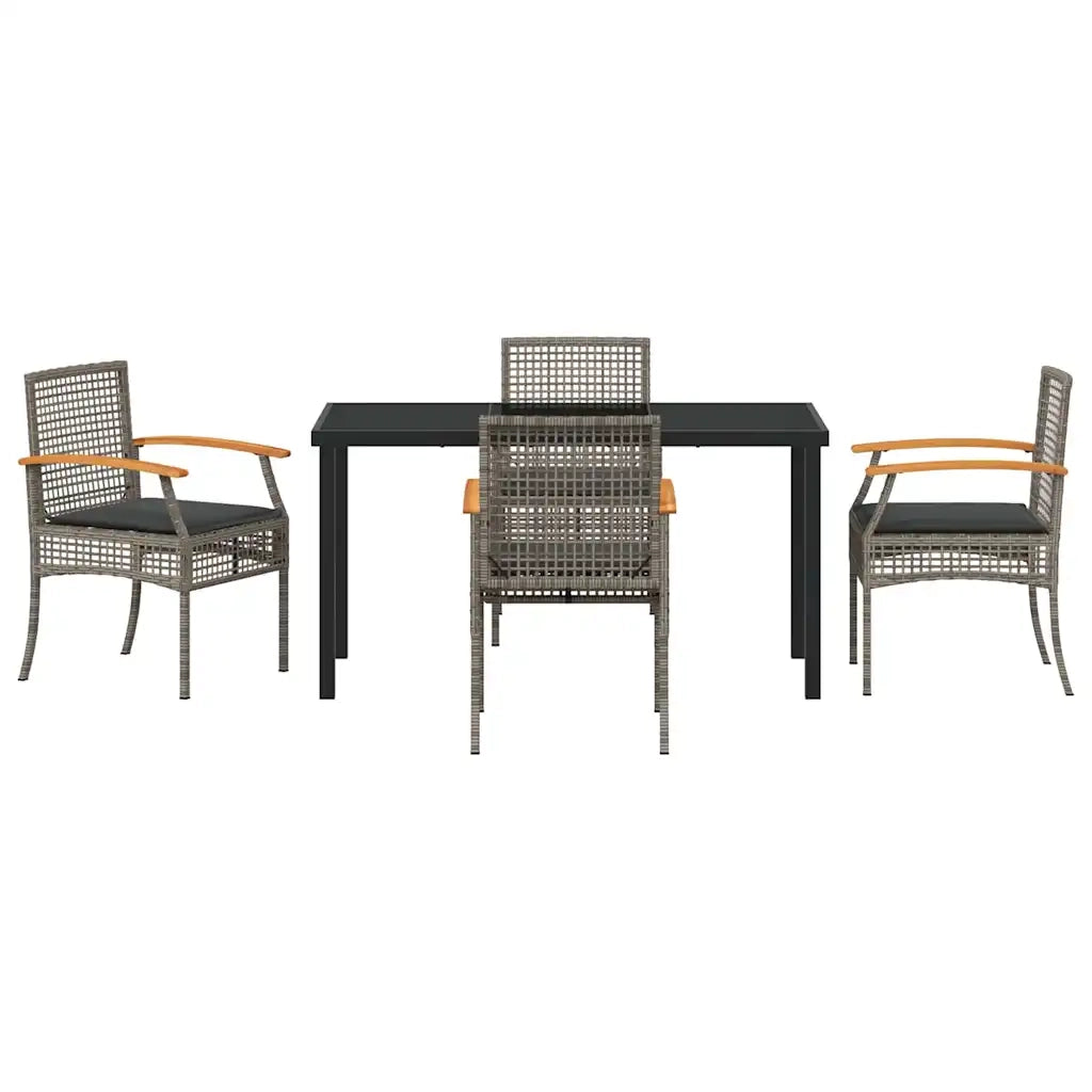 Set da Pranzo per Giardino 5 pcs Grigio e Nero Rattan 3380822