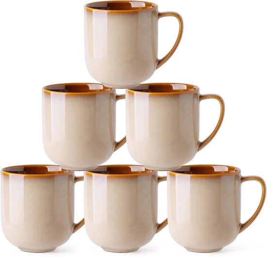 Set di bicchieri in ceramica per 6 persone, resistente a lavastoviglie, forno a microonde e abrasione, con glaze reattiva. Set di tazze e cappuccino elegante per il tè e il caffè.