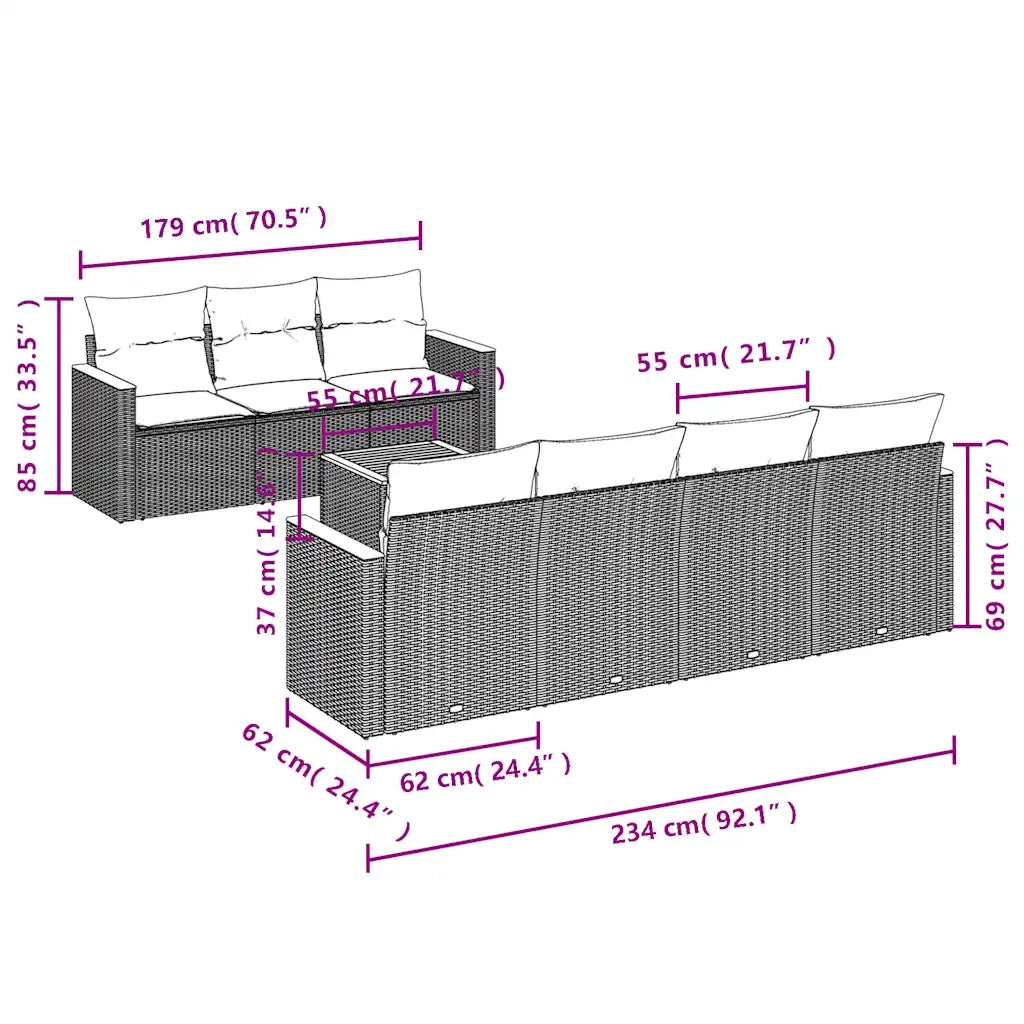 Set Divani da Giardino 8 pz con Cuscini Grigio in Polyrattan 3225809
