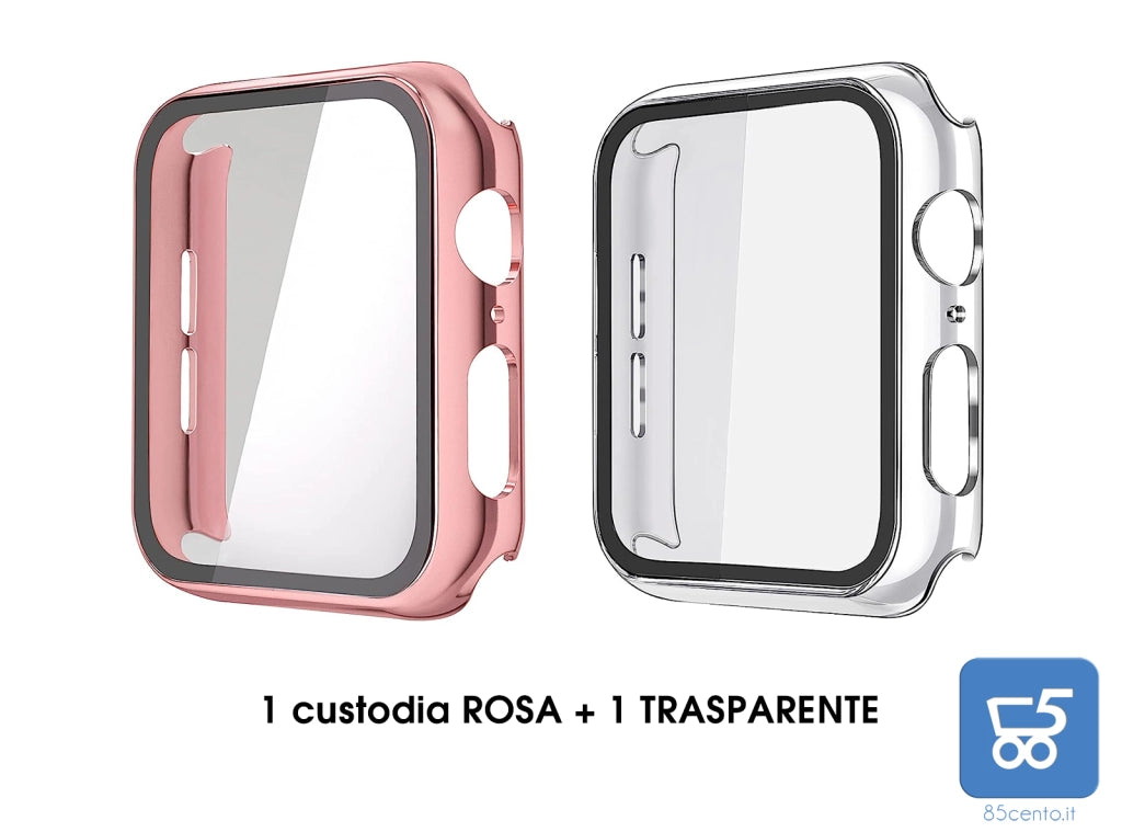 Misxi Custodia rigida con pellicola protettiva in vetro, compatibile con Apple Watch Series 6 / SE/Serie 5 / Series 4 44 mm, 2 pezzi, 1 rosa + 1 trasparente