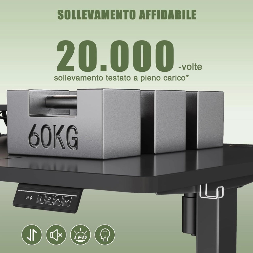 120 x 60 cm Scrivania Regolabile in Altezza con Supporto per Monitor, Regolabile con 2 Altezze di Memoria, Per Camera da Letto, Studio, Ufficio(Nero)
