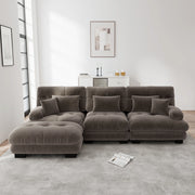 Divano componibile angolare modulare in chenille marrone con ottoman mobili e cuscini decorativi per il soggiorno