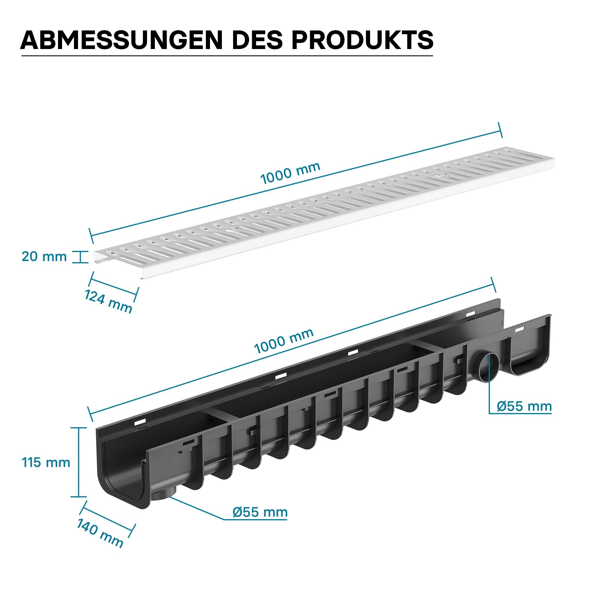 Canale di scolo 1m con griglia per scarico acqua 1,5t Canaletta di drenaggio