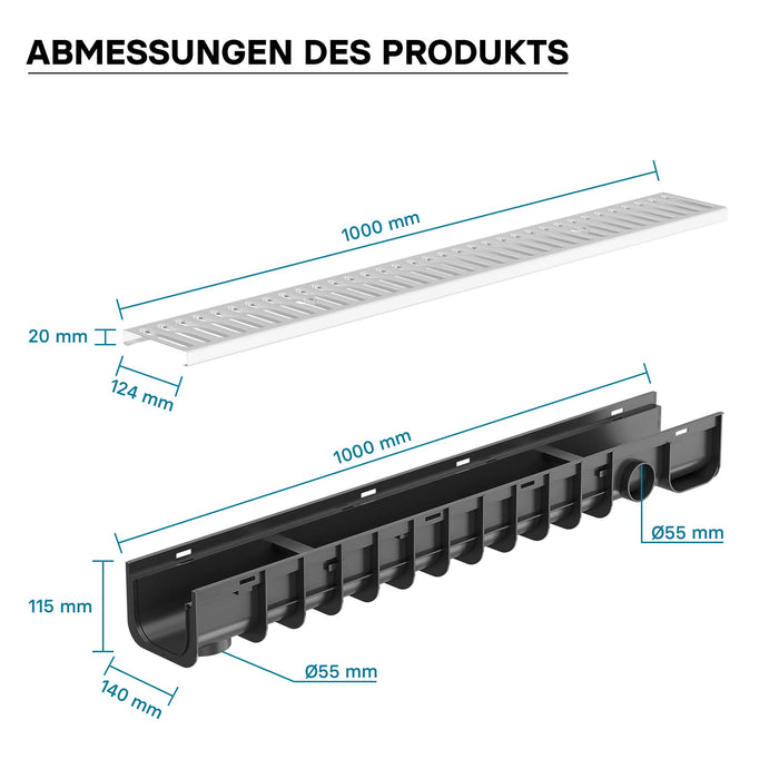 Canale di scolo 1m con griglia per scarico acqua 1,5t Canaletta di drenaggio