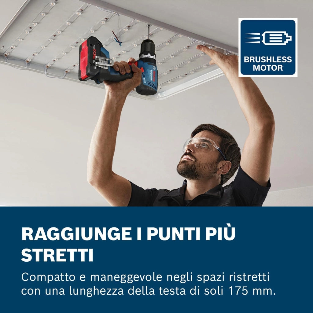 Bosch Professional 18V System Trapano-avvitatore a batteria GSB 18V-65 (motore brushless, lunghezza della testa 175, incl. 2 batterie ProCORE18V 4.0Ah, L-BOXX)