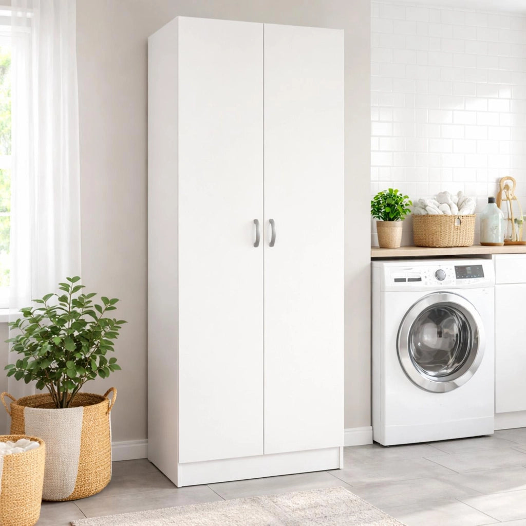 Armadio Multiuso 2 Ante Con 5 Ripiani Regolabili Mobile Moderno Salvaspazio Minimal Per Ingresso Camera Corridoio Lavanderia Ripostiglio Struttura Resistente 69.2 X 34.6 X 170.4 Cm Bianco