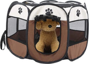 Recinzione per cani pieghevole per cuccioli - Scatola per cani trasportabile con copertura in rete - Per uso interno ed esterno - Colore caffè - 2677 x 17 cm