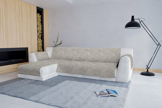 Copridivano con Penisola Sinistra Seduta 290 cm in Poliestere e Cotone Beige