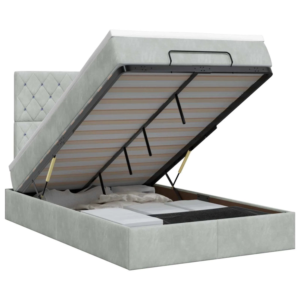 Letto ottomano con materasso Grigio Chiaro 120 x 190 cm Velluto 3457635