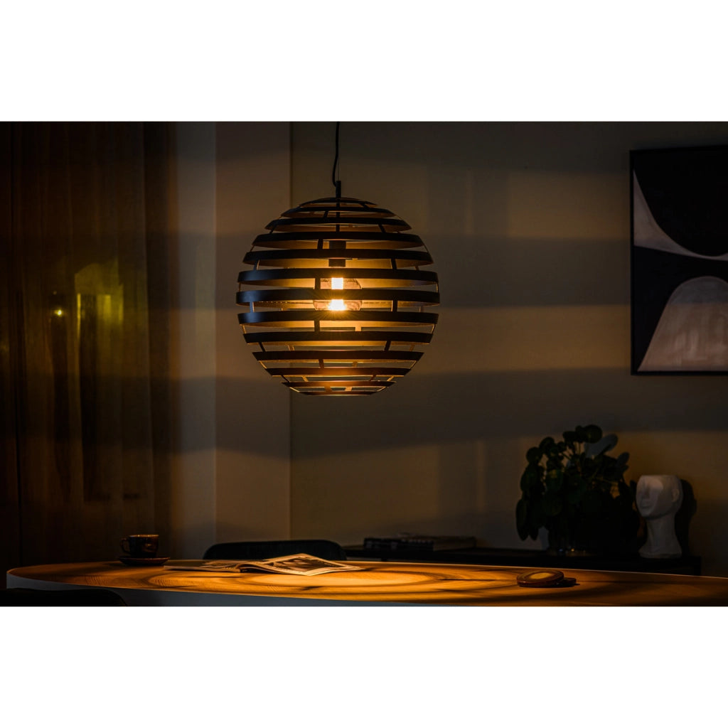 Lampada a sospensione sferica H340 nera 50 cm con lamelle