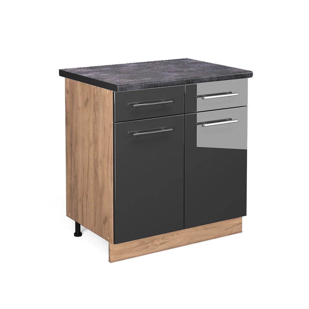 Mobiletto base per cucina Fame-Line Antracite lucido/Rovere dorato 80 cm, PL Antracite Vicco
