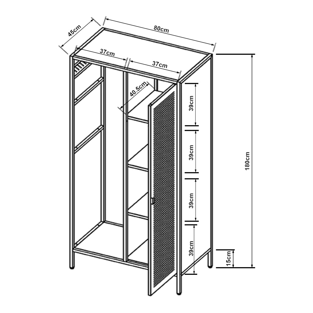 Armadio per Guardaroba Puumala in Metallo 180 x 80 x 45 cm Nero [en.casa]