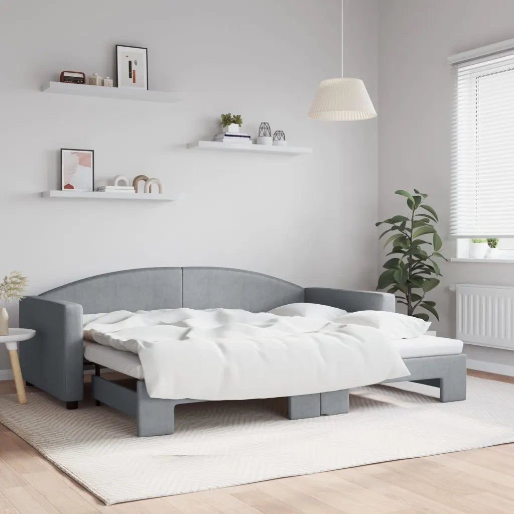 Divano Letto con Letto Estraibile Grigio Chiaro 90x200 Tessuto 3197188