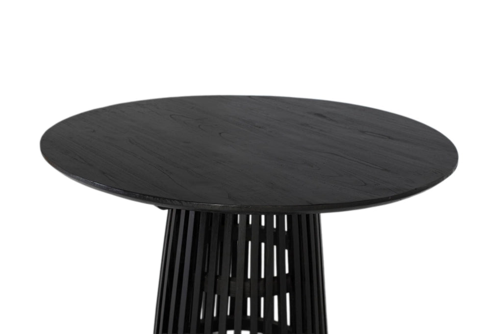Tavolo da pranzo rotondo in legno di mindi e base a griglia 120 cm