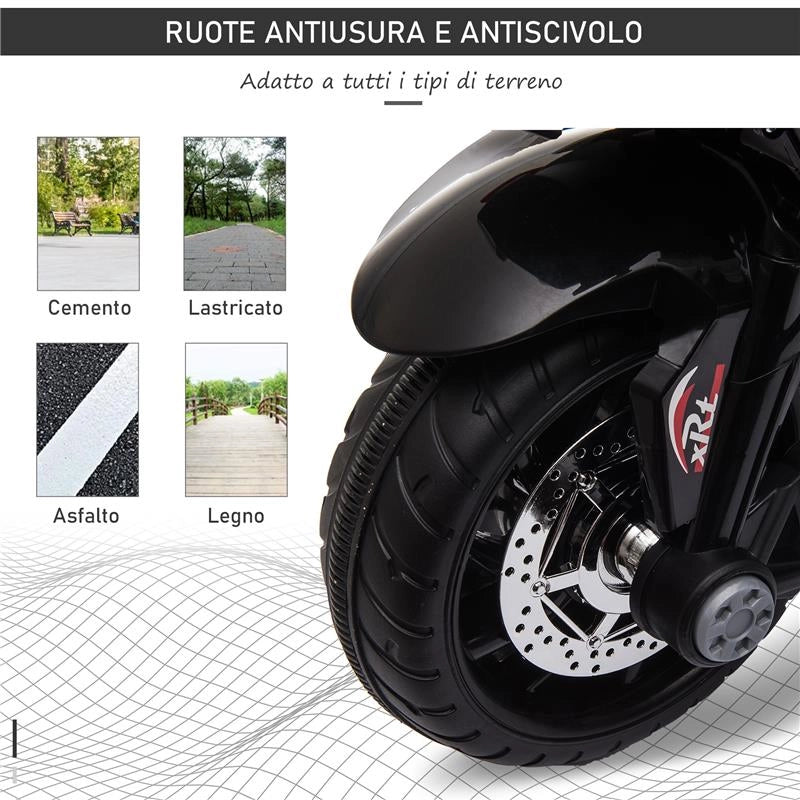 MOTO ELETTRICA PER BAMBINI 3-6 ANNI CON LUCI BATTERIA 6 V NERA ROSSA