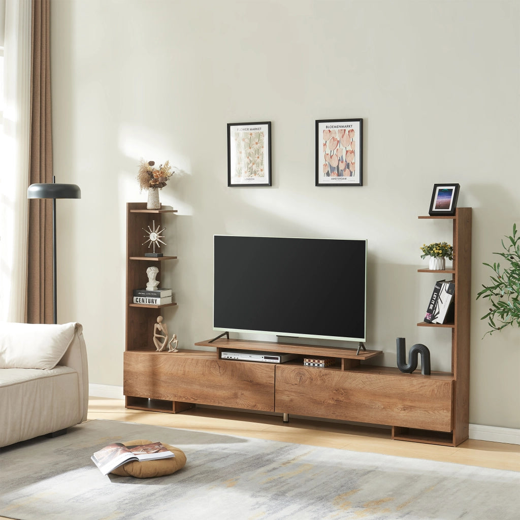 Mobile TV Rauki con Ripiani Laterali e Ante a Ribalta - Effetto Noce [en.casa]