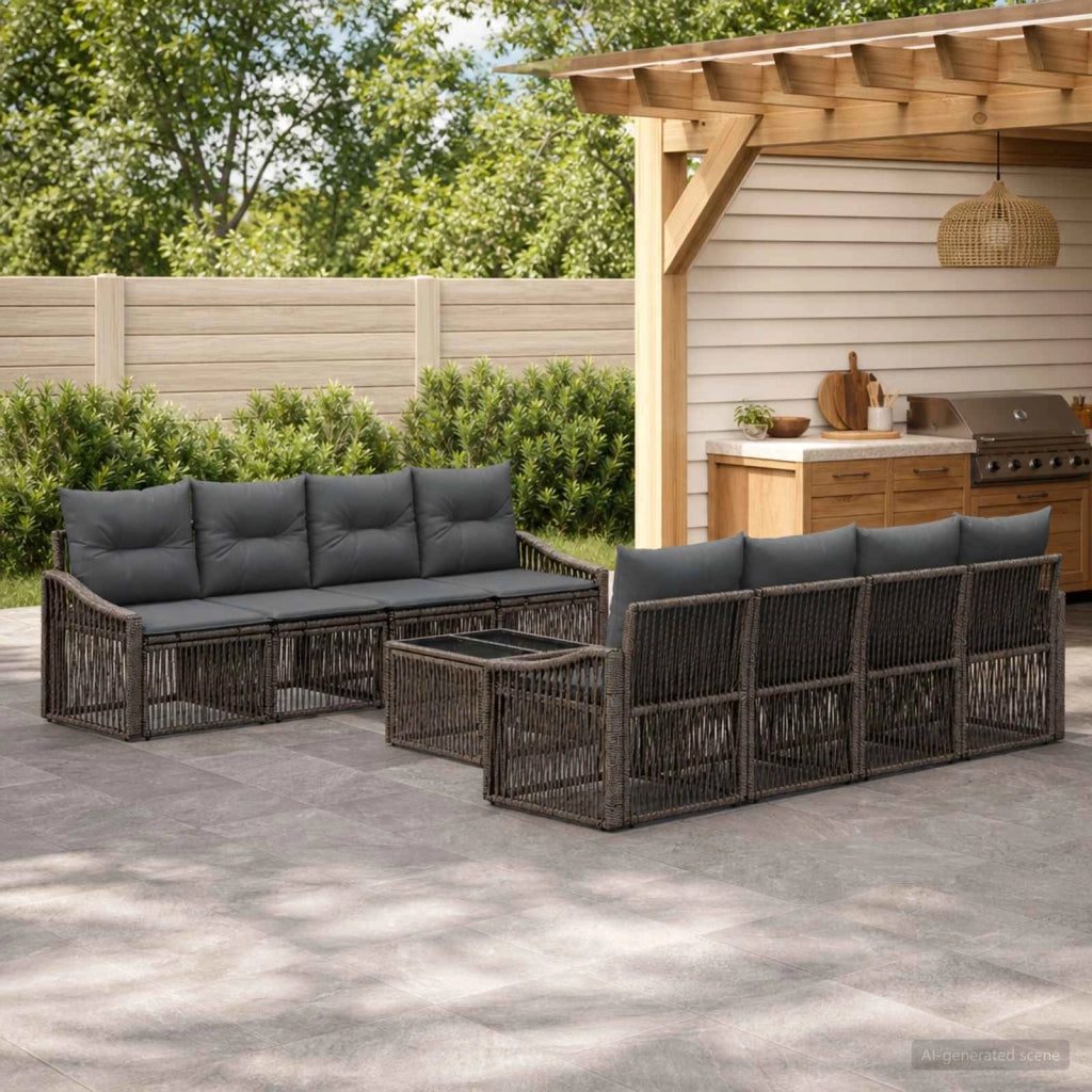 Set Divano da Giardino 9 pz Grigio polyrattan 3435950