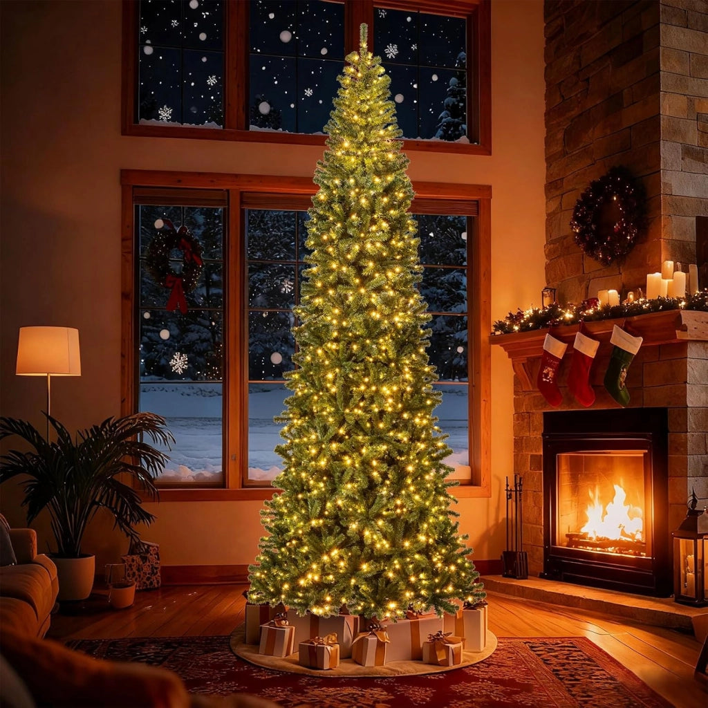 Albero di Natale Artificiale Pre-illuminato 360 cm con 2536 Rami in PVC, 1030 Luci LED Bianco Caldo, Albero di Natale da Interno ed Esterno, Connettore di Alimentazione Rapido