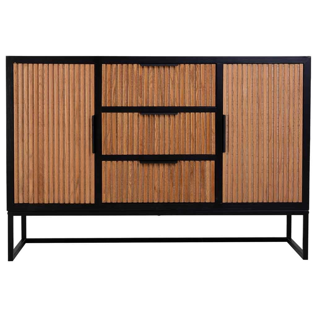 Credenza con 3 cassetti e 2 ante in legno e metallo 120x40,5x81h cm