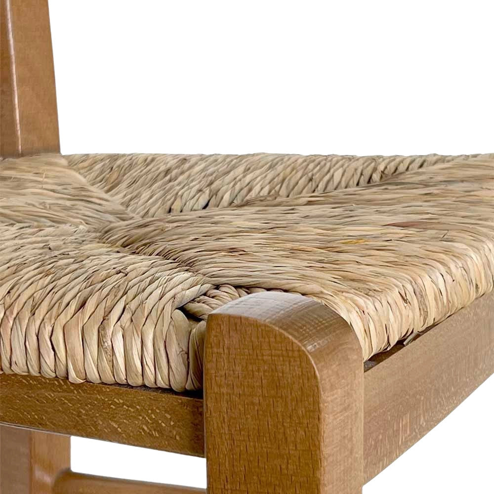 Sgabello alto da bar in legno noce chiaro con manico h 80 cm seduta in paglia