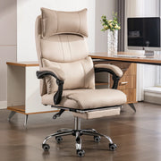 Chaise de bureau ergonomica girevole con supporto lombare regolabile e poggiapiedi in tessuto tecnico beige