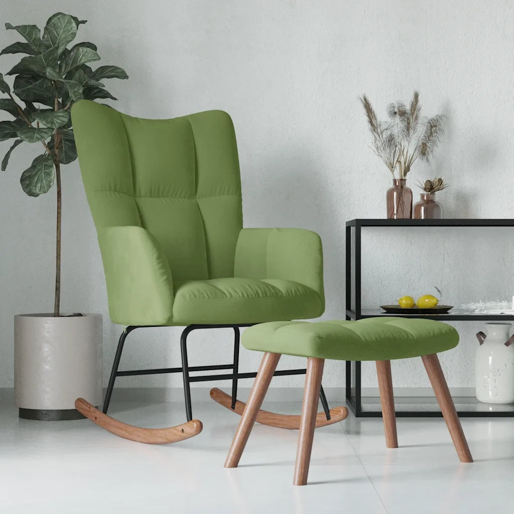 Poltrona a Dondolo con Poggiapiedi Verde Scuro in Velluto cod mxl 44165
