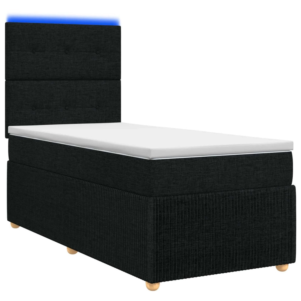 Letto Box Spring LED con Materasso Nero 100 x 200 cm Tessuto 3455792