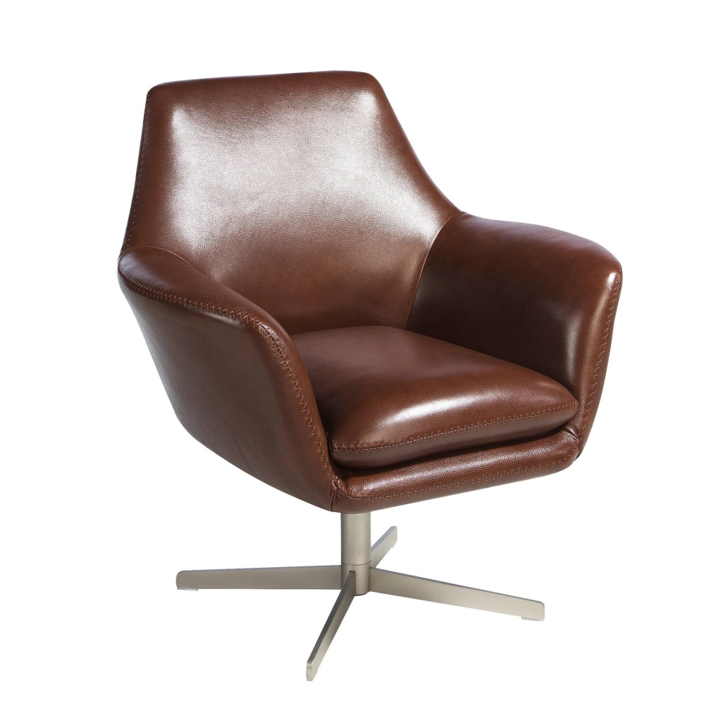 Poltrona girevole in pelle marrone cognac