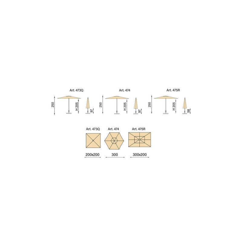 Ombrellone a palo centrale Trend Wood diametro 300 cm Made in Italy - Ecru