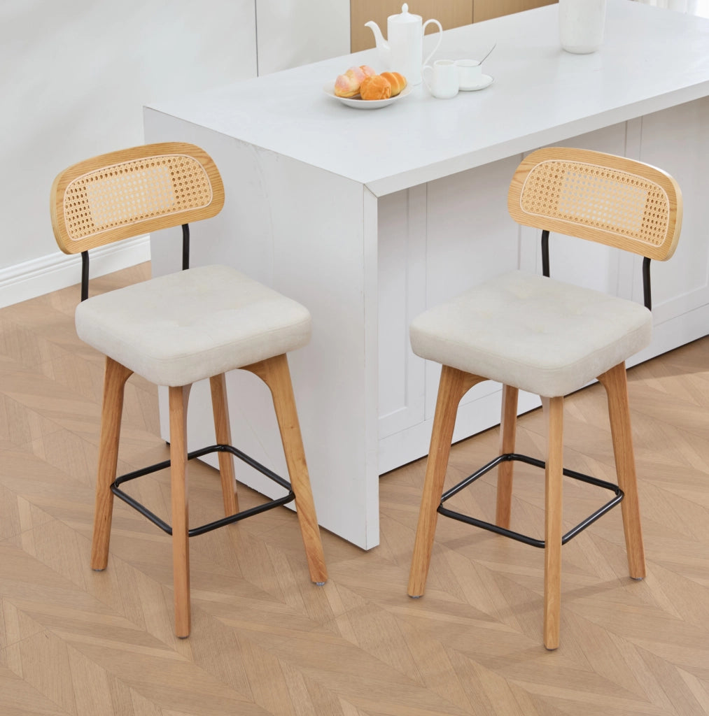 Sedia a dondolo con schienale alto ergonomico in velluto beige