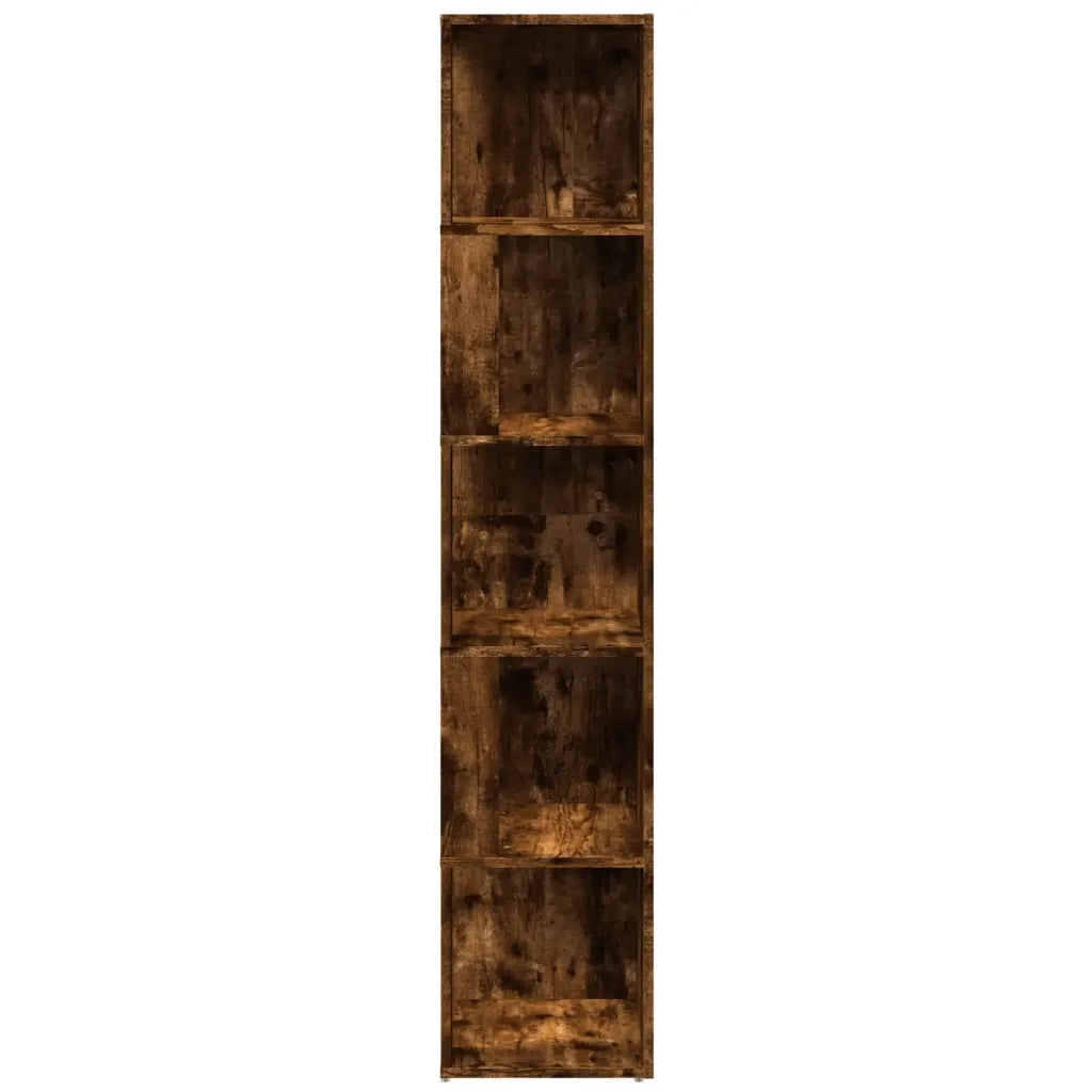 Armadio angolare classico con 5 scomparti per soggiorno o camera da letto 33 x 33 x 164 cm realizzato in legno composito finitura rovere affumicato 02_0048264