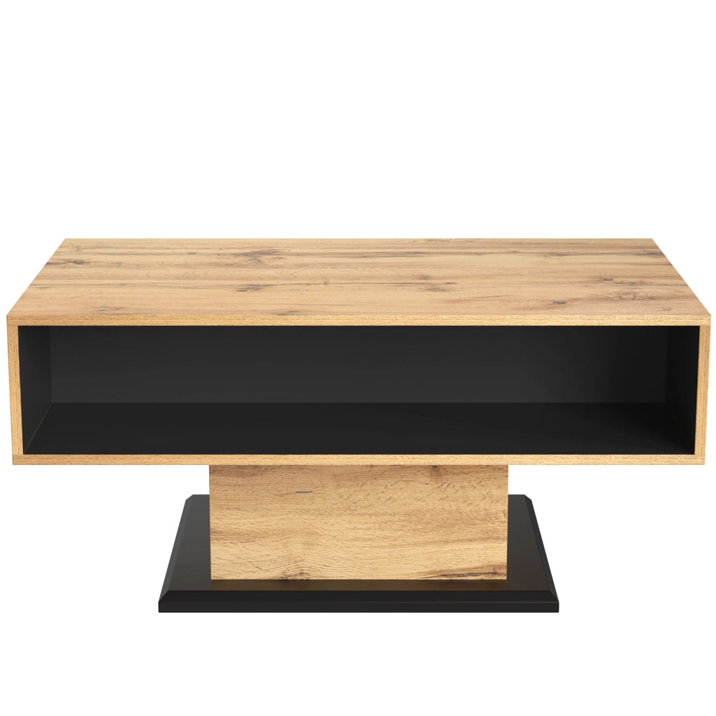 Tavolino da salotto 100x47x60 cm; doppio vano contenitore e cassetto; truciolare effetto rovere; naturale
