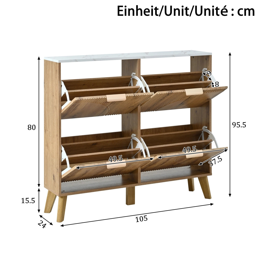 Scarpiera con Ante a Ribalta in Legno ¨C Xylo ¨C Piano in Marmo, Gambe Massello, 4 Ante