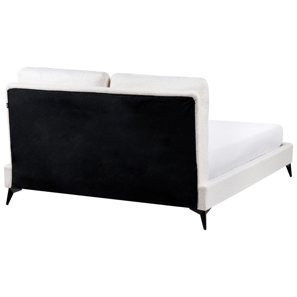 Letto matrimoniale imbottito in bouclè bianco 140 x 200 cm con rete a doghe stile moderno