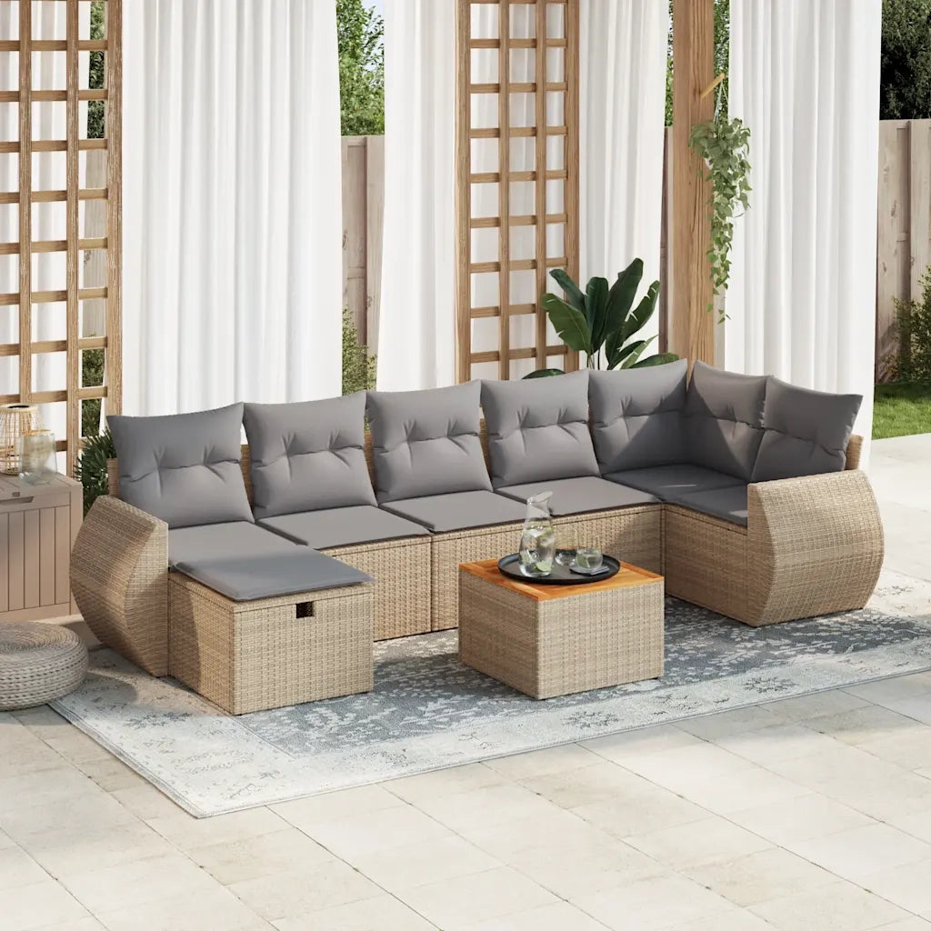 Set Divano da Giardino 8 pz con Cuscini Beige in Polyrattan 3325853