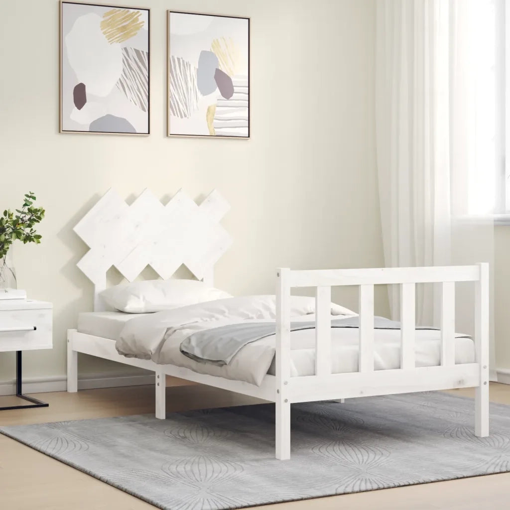 Giroletto con Testiera-Struttura Letto con testiera Bianco Single in Legno Massello 708246