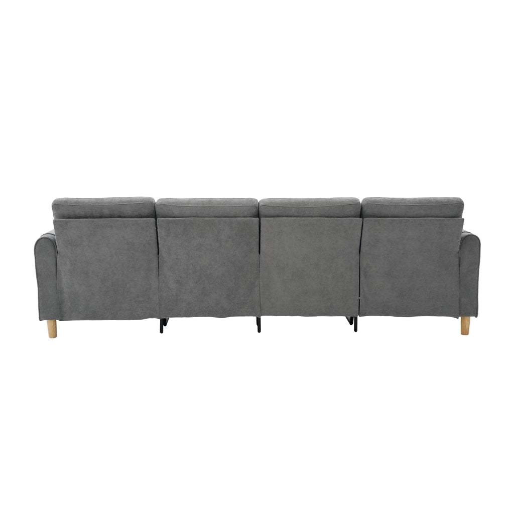 Divano angolare convertibile 4 posti con contenitore e tasche laterali in Chenille grigio chiaro