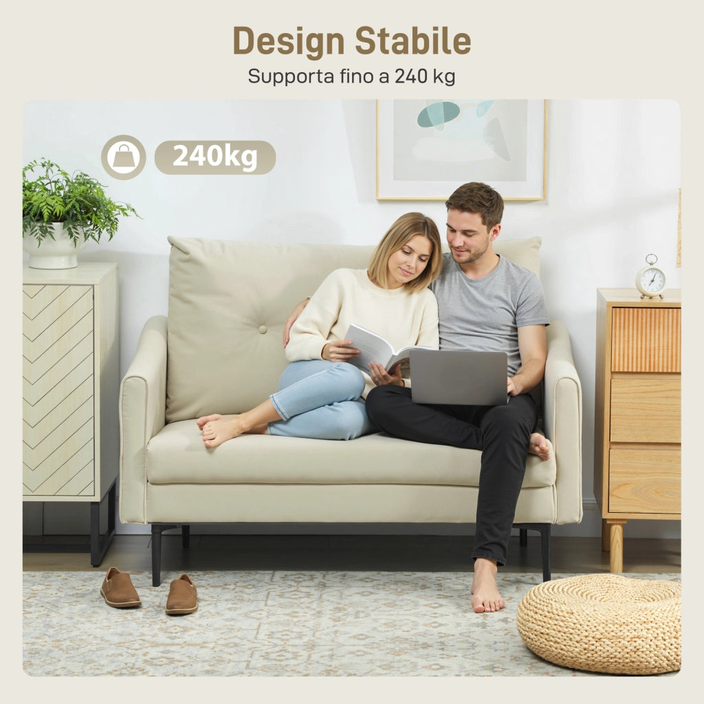 Divano 2 Posti Trapuntato a Bottoni in Velluto ¨C zephmum ¨C 124x73x92 Crema