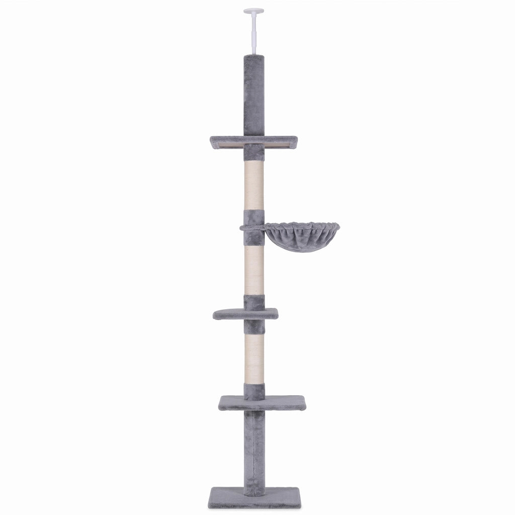 Albero Tiragraffi per Gatti a 4 Livelli Regolabile ¨C zephmum ¨C Grigio 40x34x230-260 cm