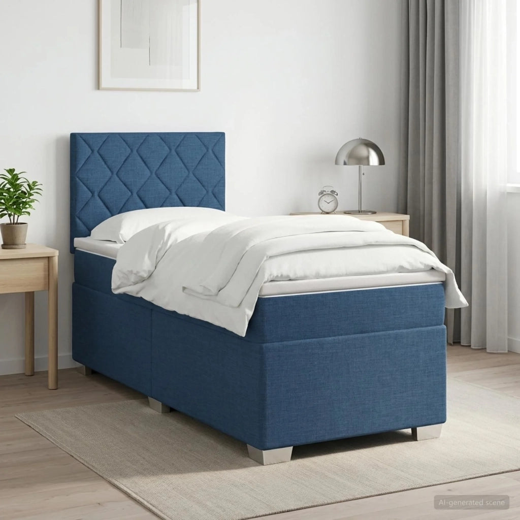 Letto box spring con materasso Blu 90 x 190 cm Tessuto 3450382