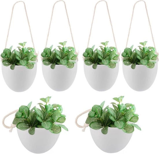 Set di 6 decorazioni per piante a macramé - 9 x 9,5 cm - vasi da appendere - vasi da parete - piccole piante da appendere - sostenitori di piante - lampade da appendere - piante - decorazioni per parete per camera - balcone - giardino
