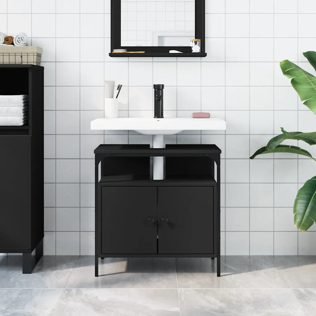 Mobile Lavabo | Armadio Lavabo Bagno Nero 60x30x60 cm in Legno Multistrato