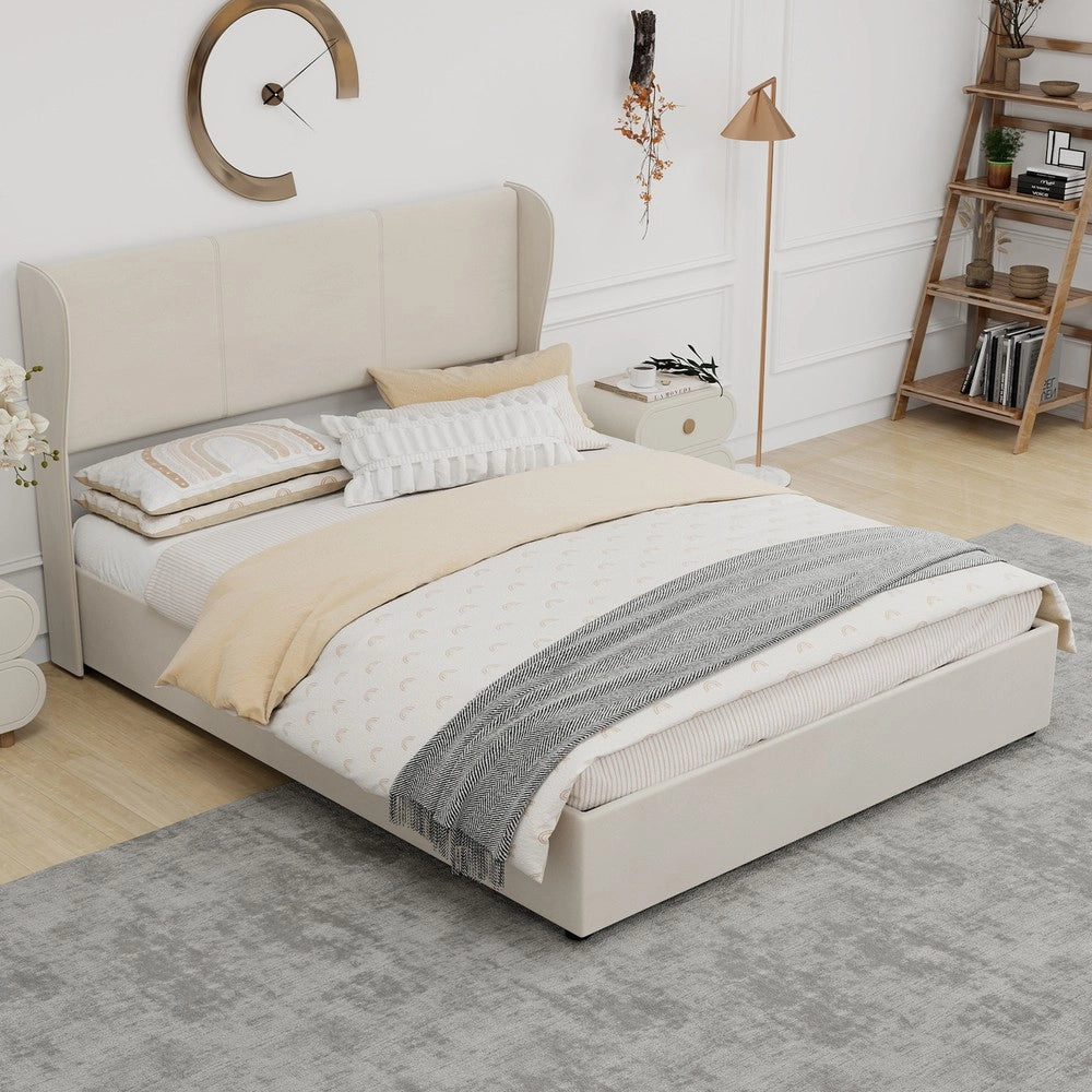 Letto Contenitore Imbottito 160x200 ¨C Xylo ¨C Beige, Testiera Morbida, Rete Idraulica