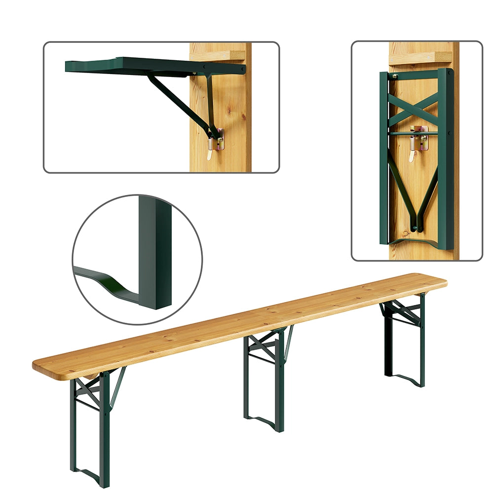 Set Birreria con 2 Panche e Tavolo Pieghevole Seduta Ergonomica Lunghezza 220cm