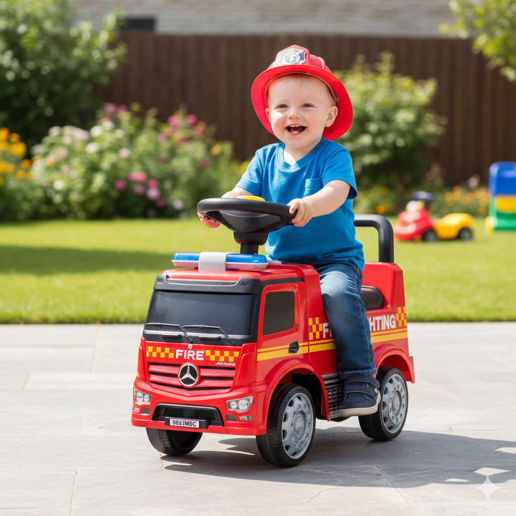 Camion dei Pompieri Cavalcabile 62,5x28,5x45 cm per Bambini Mercedes Rosso