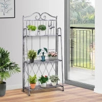 Scaffale Fioriera 3 Ripiani Pieghevole da Giardino Balcone, Metallo, Argento, 44x25x96 cm