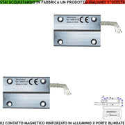 Contatti Magnetici Corrazzati in Alluminio 2 Pezzi Con Fori di Fissaggio x Porte Ferro Sensori Reed NC Sensibilità 20 mm Tensione Max 30 V 10 W Carico Resistivo 4 Fili 2 NC Allarme 2 Tamper Pr. IP65